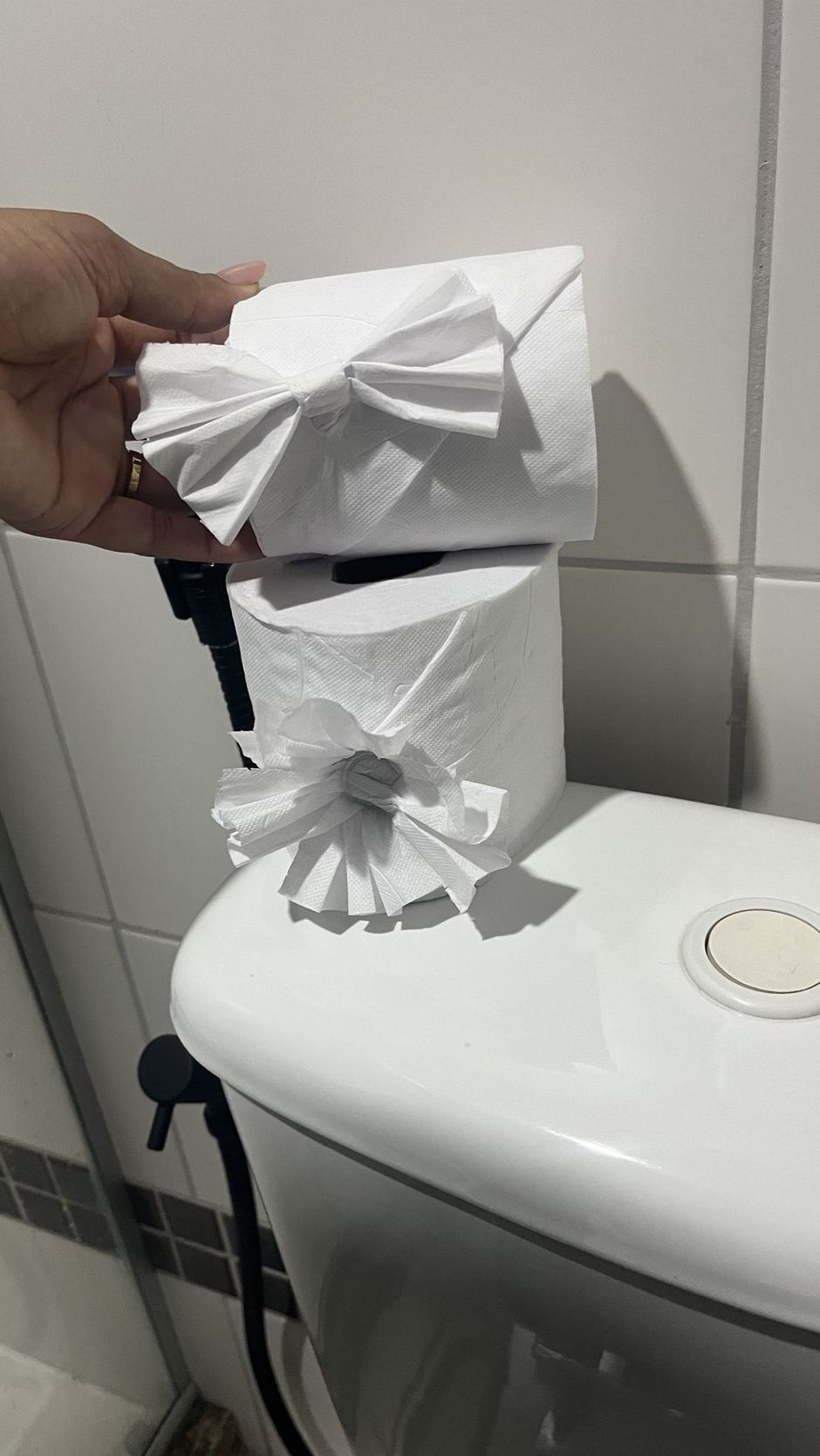 Rolos de papel higiênico decorados com laço